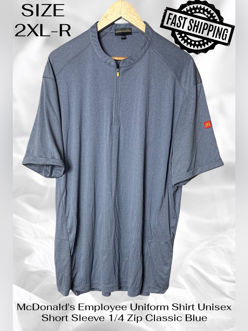 McDonald's Employee Uniform Shirt Unisex 2XL-R Short Sleeve 1/4 Zip Classic Blue
